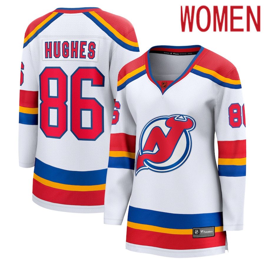 Women New Jersey Devils #86 Jack Hughes Fanatics Branded White Special Edition Breakaway Player NHL Jersey->women nhl jersey->Women Jersey
